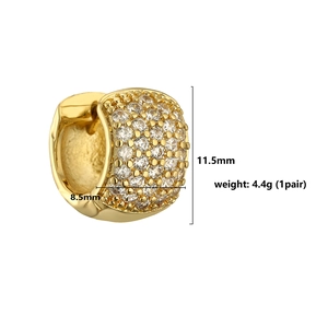 Detail view of waterdrop gold hoop earrings with dimensions 11.5mm by 8.5mm and weight
