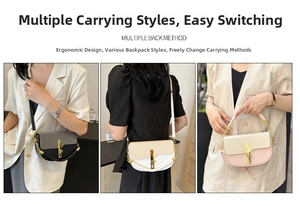 Detailed views of women's saddle bag showing shoulder, crossbody, and handbag wearing styles