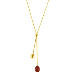 Elegant 18K gold plated stainless steel Y-necklace with amber resin and metal teardrops