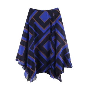 Jupe Midi Imprimée Géométrique Pour Femme Mousseline Ourlet Asymétrique Taille Haute Style Streetwear Chic