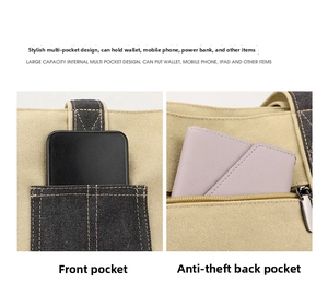 Detailansicht der Canvas-Tasche mit mehreren Fächern, Reißverschluss und viel Stauraum