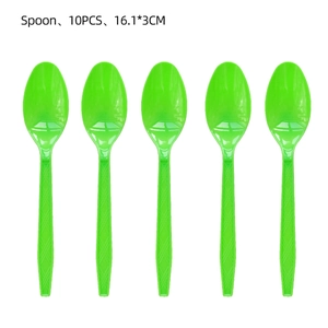 Groene pixelstijl partylepels, 10-delige plastic bestekset, 16,1x3cm voor verjaardagen