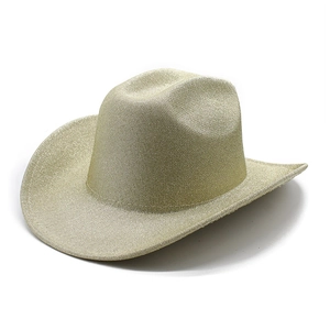 Golden glitter cowboy hat for parties featuring a classic western style with metallic shine