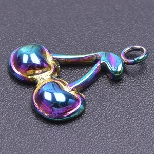 Macro shot of rainbow metallic cherry pendant with a polished iridescent finish