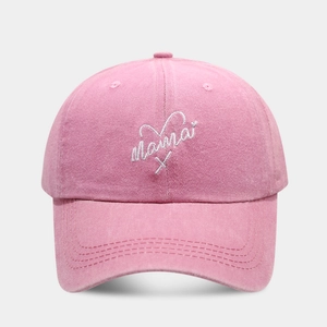 Washed pink cotton baseball cap with white Mama embroidery and heart detail
