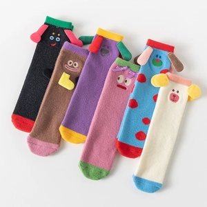Cute Cartoon Animal Coral Fleece Socks Thickened Warm Floor Home Sleep With Plush Ears For Women Kids
