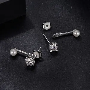 Exquisite 925 sterling silver moissanite and pearl stud earrings with a versatile design