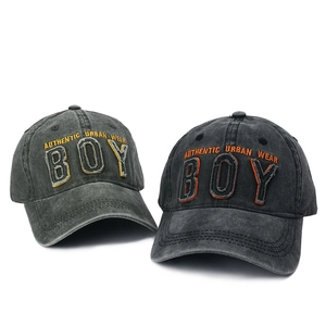Washed vintage baseball cap set with BOY 3D embroidery in dark grey and black grey colors