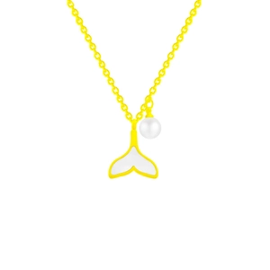 Elegant fishtail necklace with white pearl and bright yellow chain for women