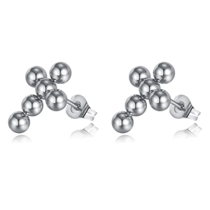 Minimalist vintage stainless steel round ball stud earrings with polished silver finish