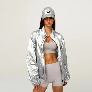Metallic silver lightweight baseball cap with X logo embroidery for outdoor sports