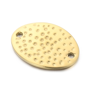 Pendentif ovale doré en acier inoxydable avec texture martelée et double trou