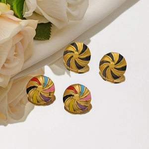 Vintage Round Vortex Stud Earrings 18K Gold Plated Stainless Steel Colorful Enamel Geometric Jewelry For Women