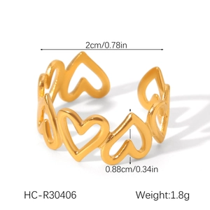 Detailed size and weight view of golden hollow heart stainless steel open ring
