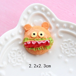 Cartoon bear-eared hamburger resin charm for DIY craft and dollhouse, size 2.2x2.3cm