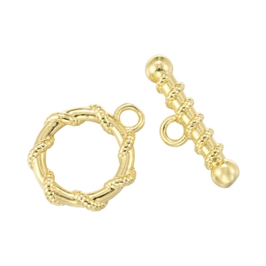 Vintage 18K gold plated copper OT toggle clasp with twisted ring and T-bar for jewelry