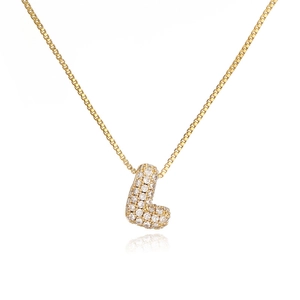 Detailed close-up of gold-plated box chain with micro-pave zircon letter L pendant