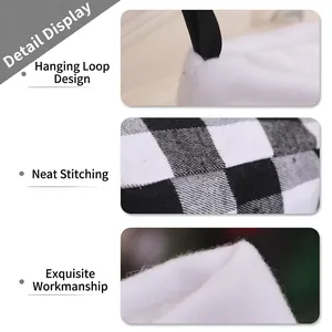 Christmas stocking gift bag with black and white checkered fabric and plush trim