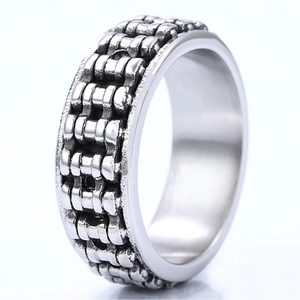 Mechanical chain link texture stainless steel ring for men with retro industrial design