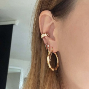 Bamboo Joint Hoop Earrings Stainless Steel Gold Plated C Shaped Elegant Nature Inspired Jewelry For Women