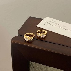Copper Huggie Hoop Earrings With Shiny Zircon 18K Gold Plated Geometric U Shape Minimalist Versatile Jewelry For Women