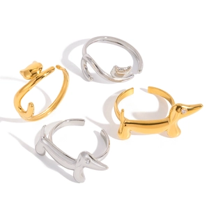 Minimalist animal themed rings with cat and dachshund designs in gold and silver finish