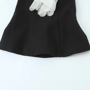 Sexy black backless strapless top for women featuring elegant white mesh flower ruffles