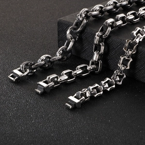 Vintage irregular square link titanium steel bracelet for men in polished silver finish