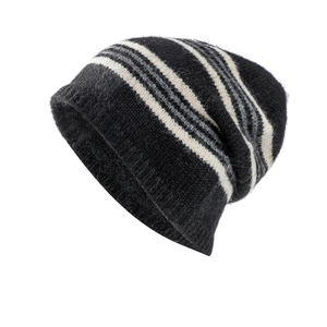 Classic striped wool knit beanie in black, white and grey for men and women