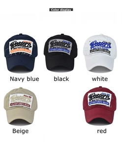 Farbauswahl von Vintage-Baseballkappen aus Baumwolle in Marine, Schwarz, Weiß, Beige und Rot