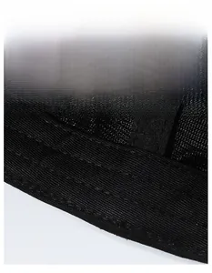 Close-up of breathable mesh lining and widened black moisture-wicking sweatband inside hat