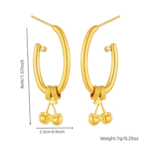 Detailed size measurement chart for 18K gold plated cherry dangle earrings with crystals