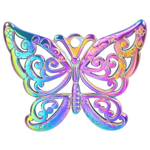 Rainbow hollow butterfly pendant in stainless steel with colorful iridescent finish