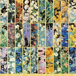 30pcs floral oil painting style paper bookmarks with gold foil for DIY reading and journaling