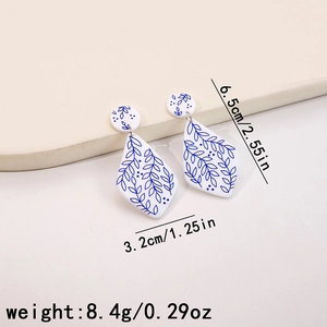 Blue porcelain pattern earrings with precise measurements 6.5cm and weight 8.4g