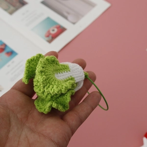 Handmade crochet Chinese cabbage pendant with green yarn texture and hanging loop