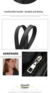 Detail of reinforced tote bag handles with polished silver metal hardware zippers