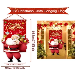 Detail of Christmas banner featuring Santa with bell and Merry Christmas text and dimensions