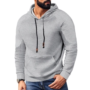 Grauer Herren Kapuzenpullover aus Waffelstrick mit Kordelzug und Kängurutasche