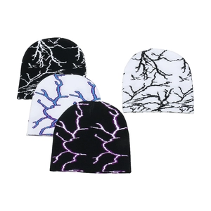 Acrylic Knitted Beanie Hat Lightning Pattern Jacquard Hip Hop Streetwear Warm Soft Skull Cap Unisex