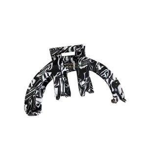 Elegant black and white marble acetate hair claw clip with France handmade engraving