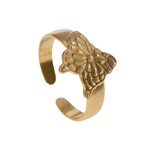 18K gold-plated stainless steel butterfly ring with adjustable open band and detailed wings