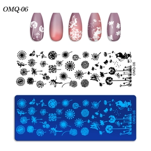 Detail of OMQ-06 nail stamping plate featuring dandelion and butterfly patterns