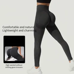 Seamless high-waisted yoga leggings with butt-lift design for fitness and running