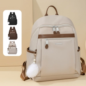Women Fashion Backpack Waterproof Nylon Casual Travel School Bag With Plush Ball Pendant Multi Pockets