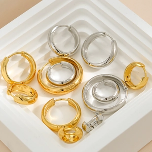 Set of gold and silver stainless steel thick hoop earrings in various sizes for women