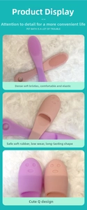 Detail of soft silicone pet finger brushes with dense bristles and hanging hole