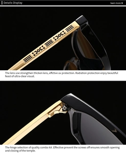 Detail of pilot sunglasses showing gold textured temples and reinforced metal hinges