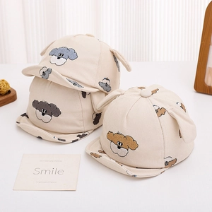 Cute baby corduroy caps with cartoon puppy embroidery and soft 3D ears in autumn style
