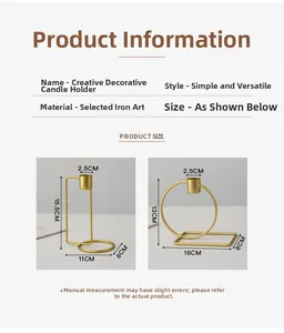 Detailed size specifications for minimalist geometric gold iron candle holders